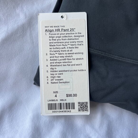 New Lululemon Align Pant 25" Melanite Size 4 - Picture 5 of 6
